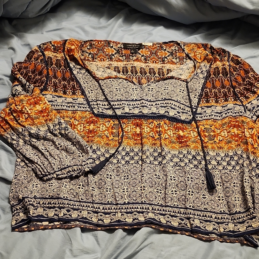 Lucky Brand Women's Top in Orange and Blue